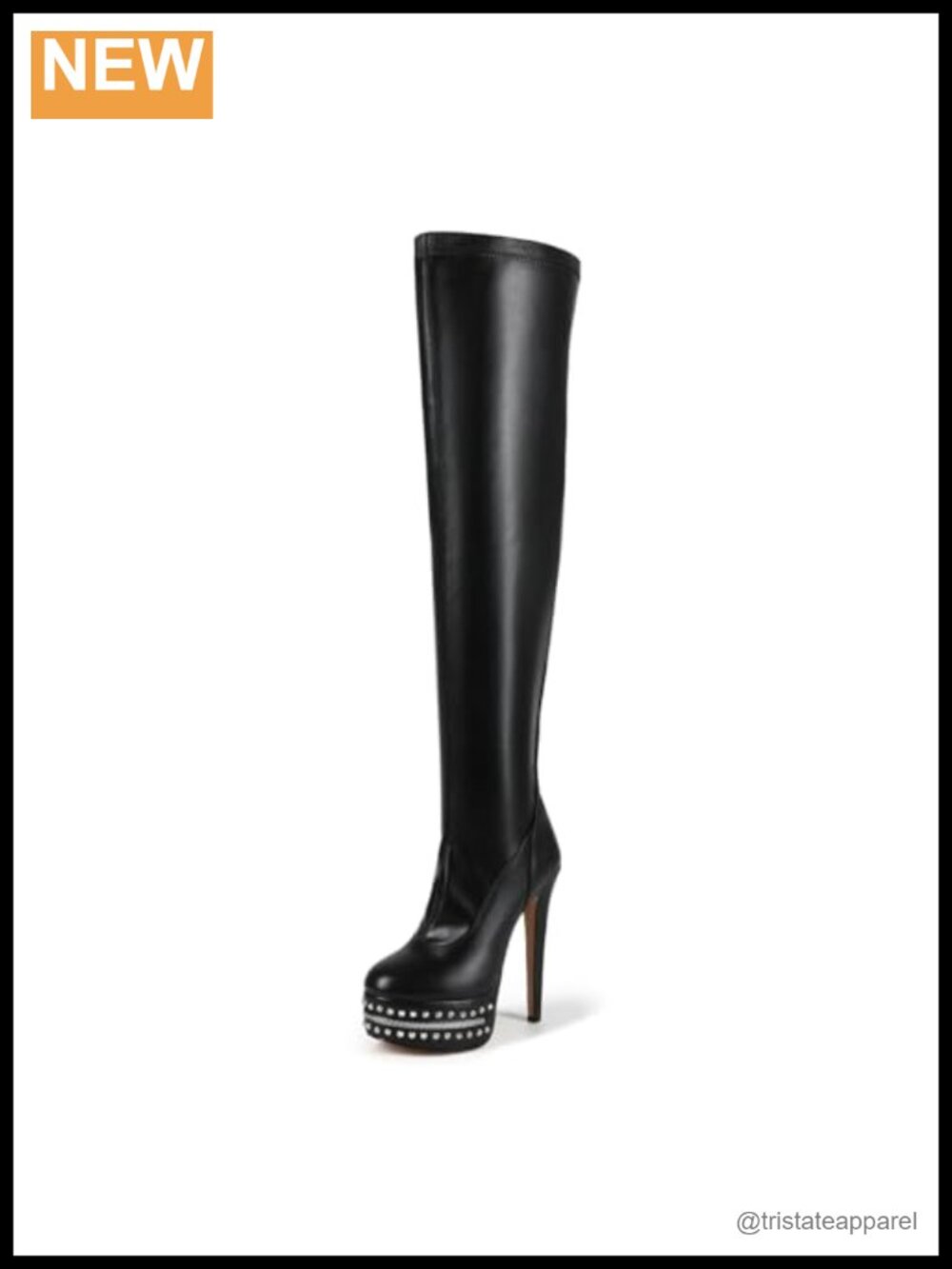 Over Knee Stiletto Platform Boots Faux Leather Studded Zipper Thigh High Heels